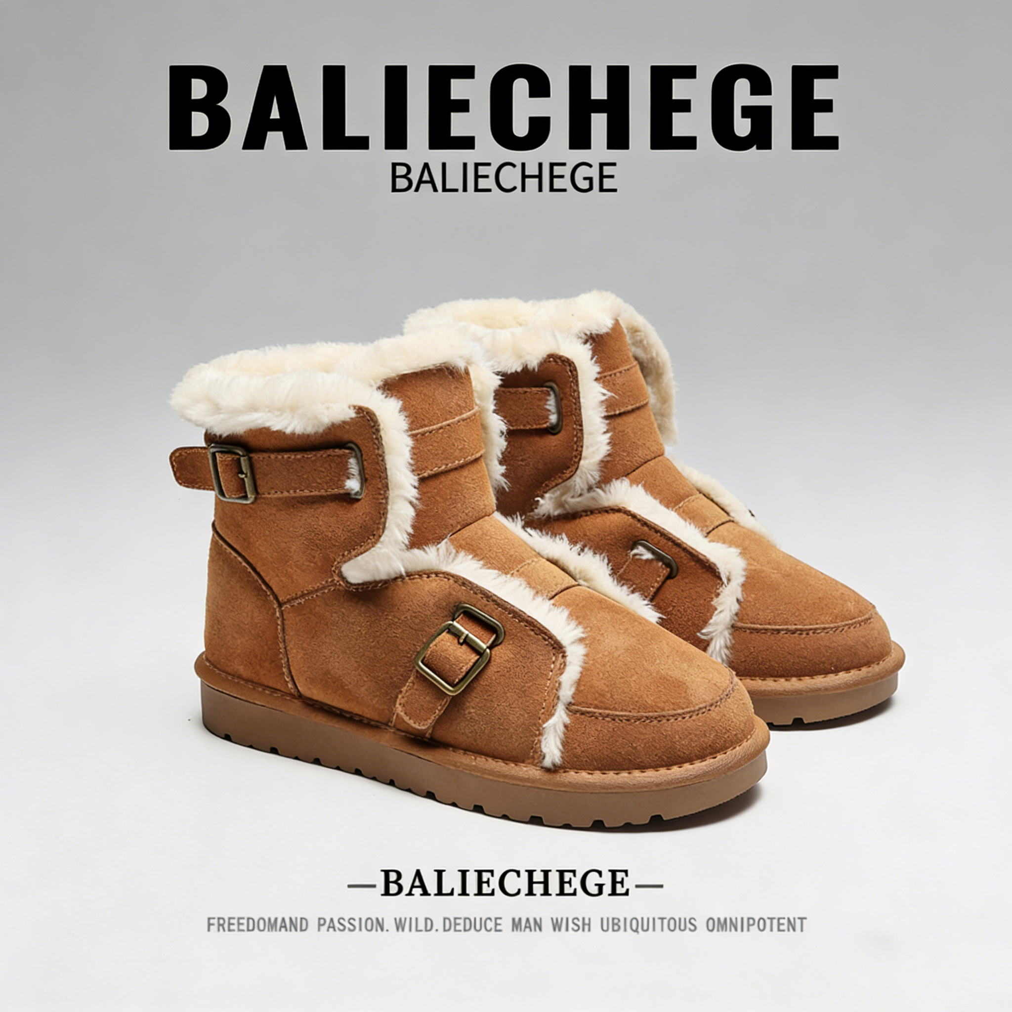 【法国BALIECHEGE专柜】冬季短筒雪地靴防寒保暖鞋中筒短靴毛绒棕