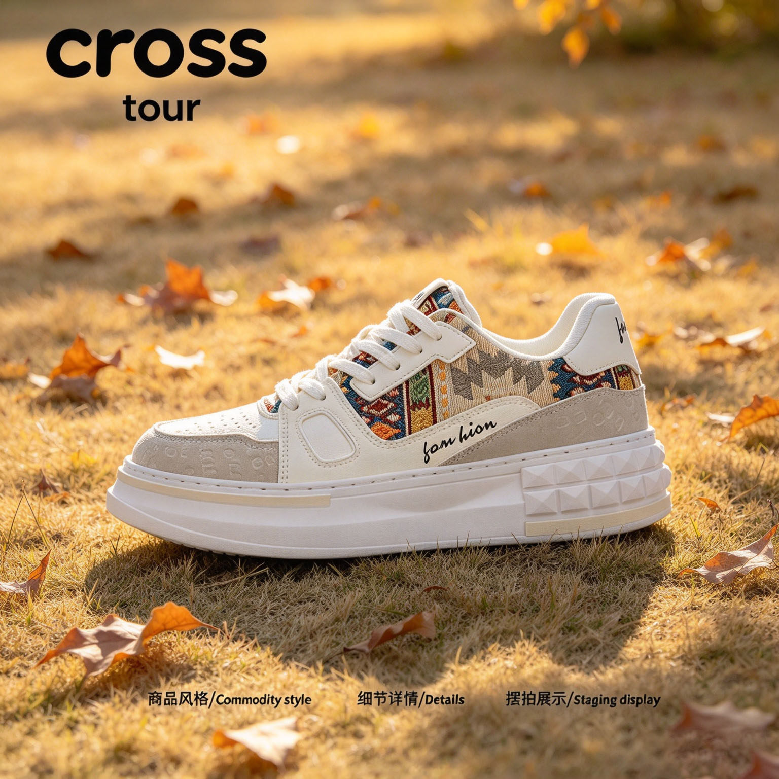 【清素塑章】Cross tour时尚民族风厚底板鞋透气耐磨休闲百搭潮鞋