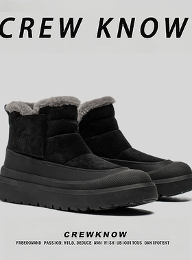 【法国CREW KNOW专柜】休闲冬季高帮雪地靴潮流短靴黑色保暖加厚