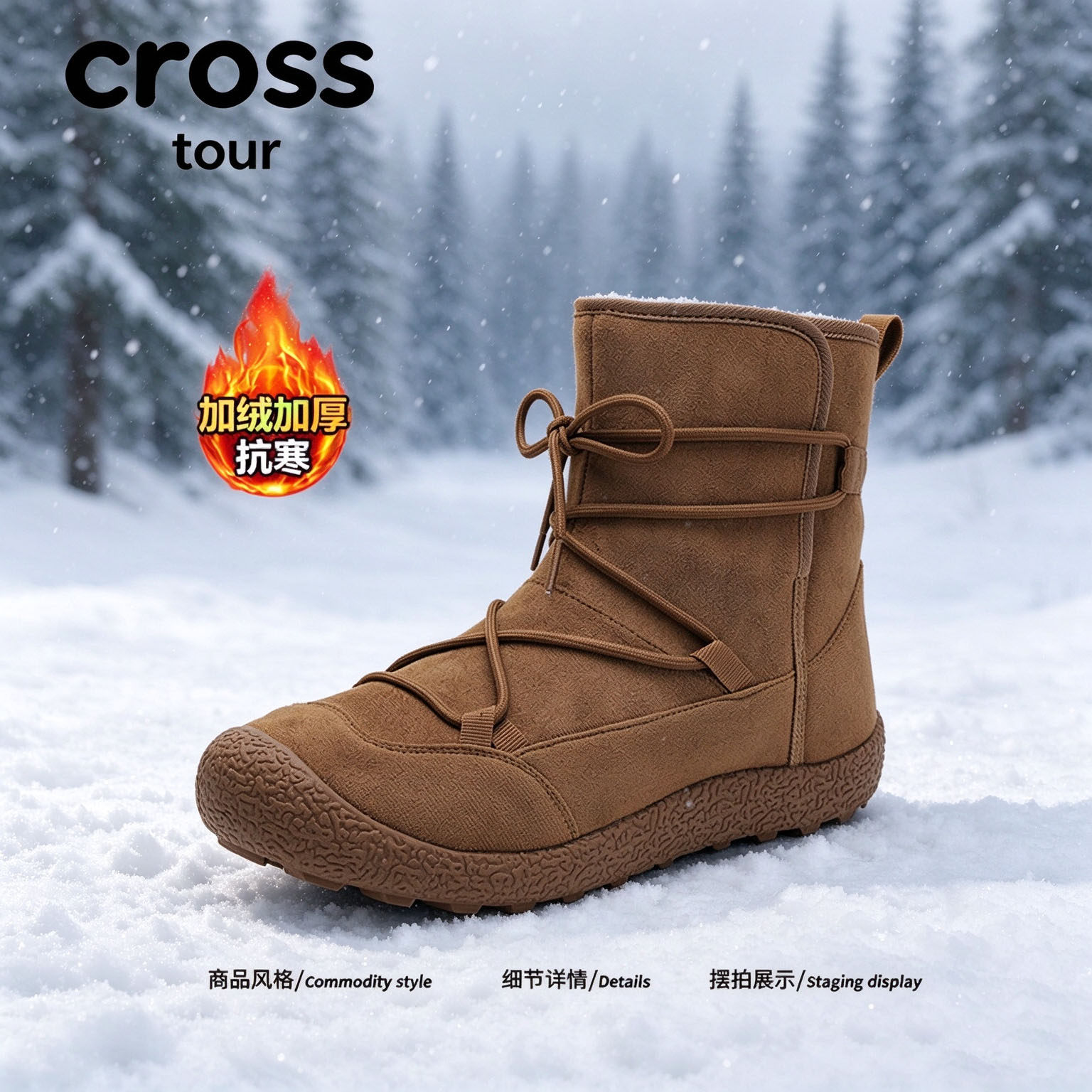 【隽调清灵】Cross tour复古户外耐磨雪地靴加绒加厚抗寒中帮潮鞋