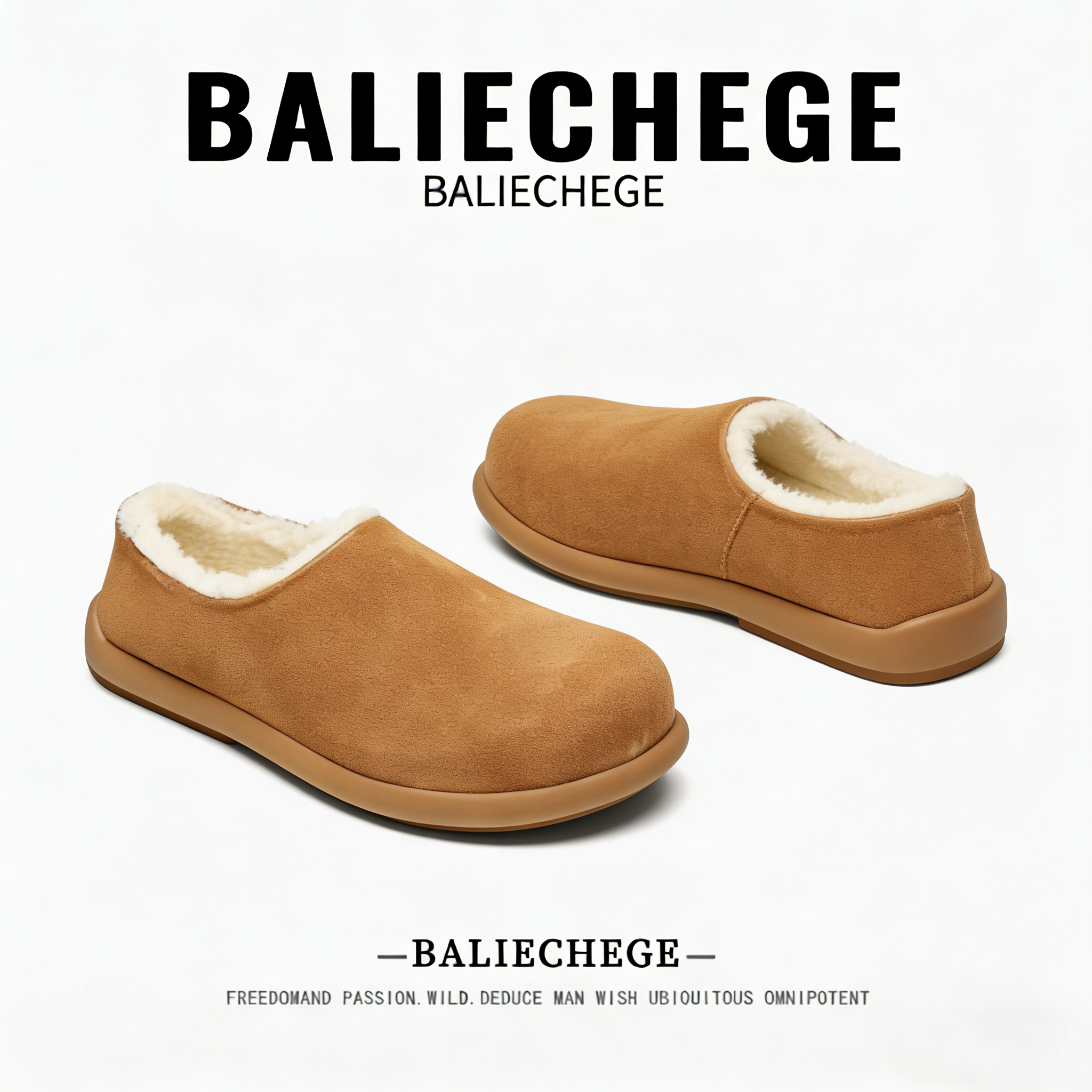 【法国BALIECHEGE专柜】浅棕色中跟短筒雪地靴合成革冬季保暖圆头