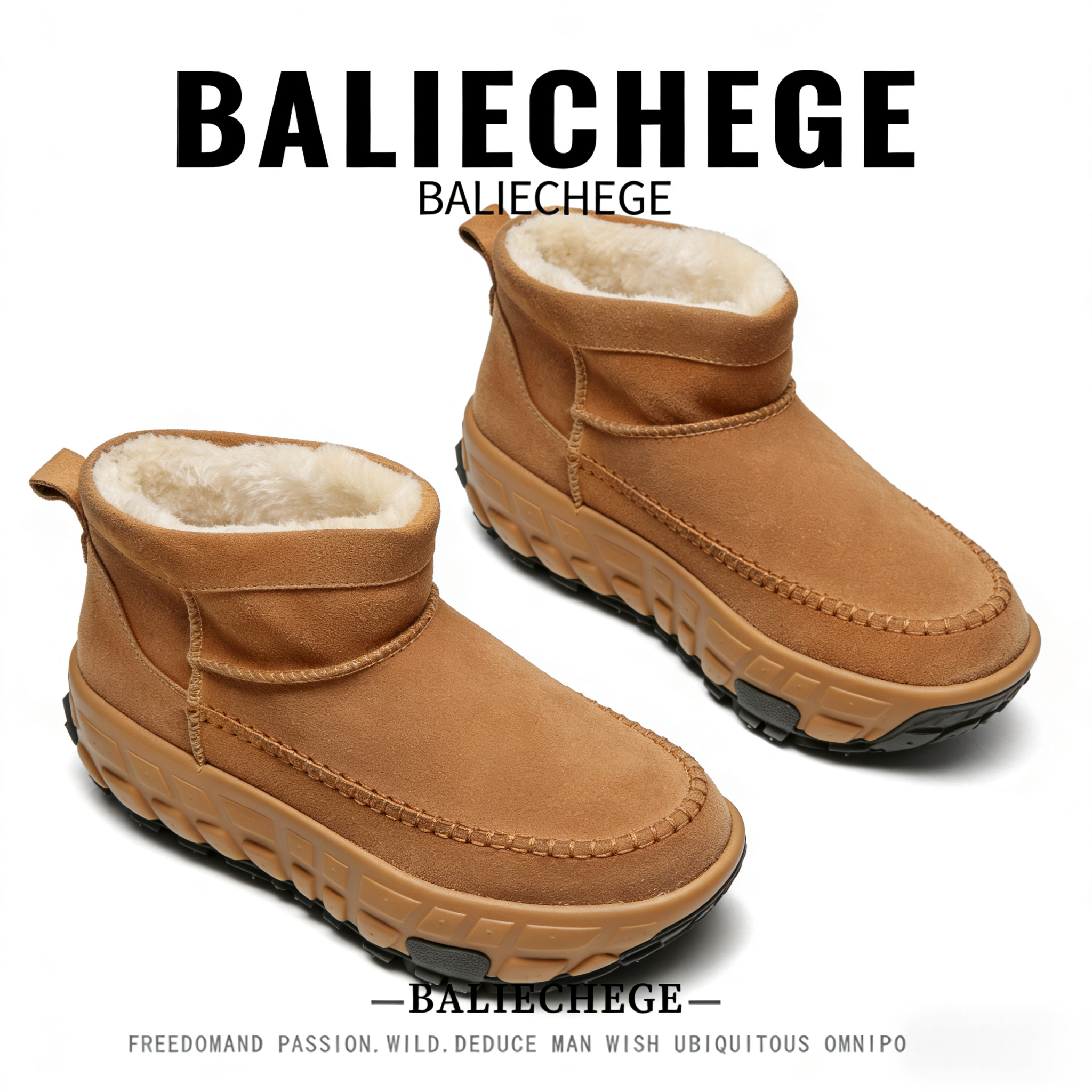 【法国BALIECHEGE专柜】休闲高帮雪地靴超纤皮男款冬季棉鞋保暖毛