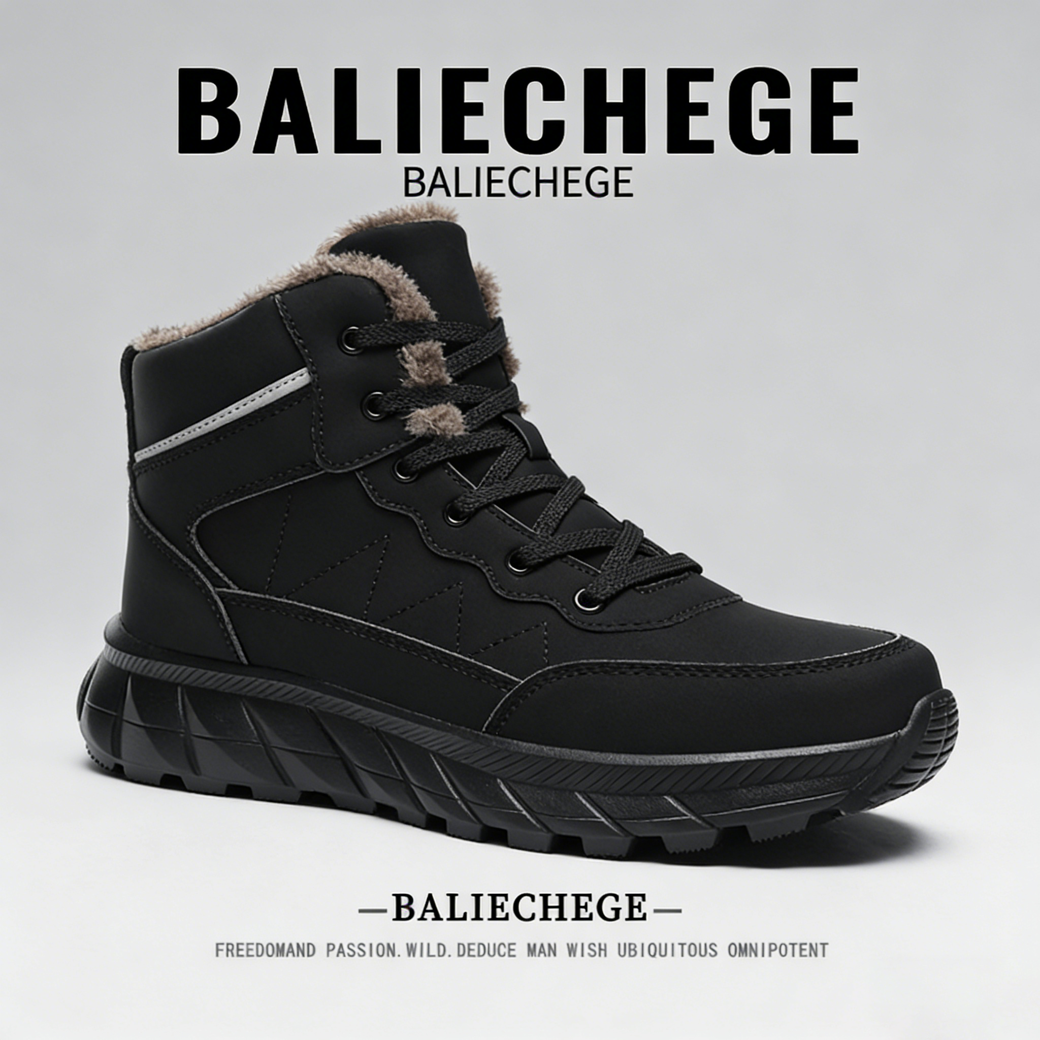 【法国BALIECHEGE专柜】棉内里短筒防滑雪地靴防寒冬季黑色男款