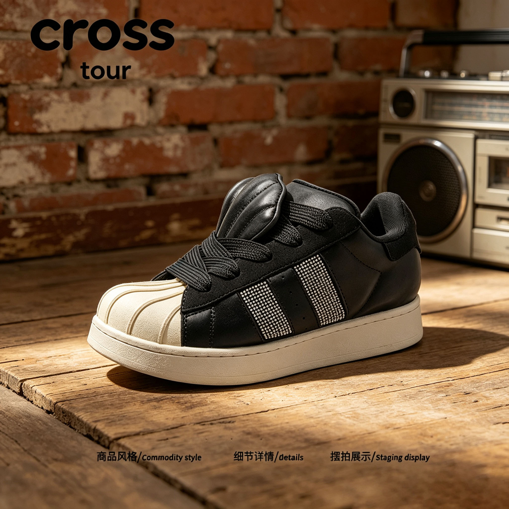 【轻雅自持】Cross tour时尚撞色拼接厚底贝壳头耐磨低帮潮流板鞋