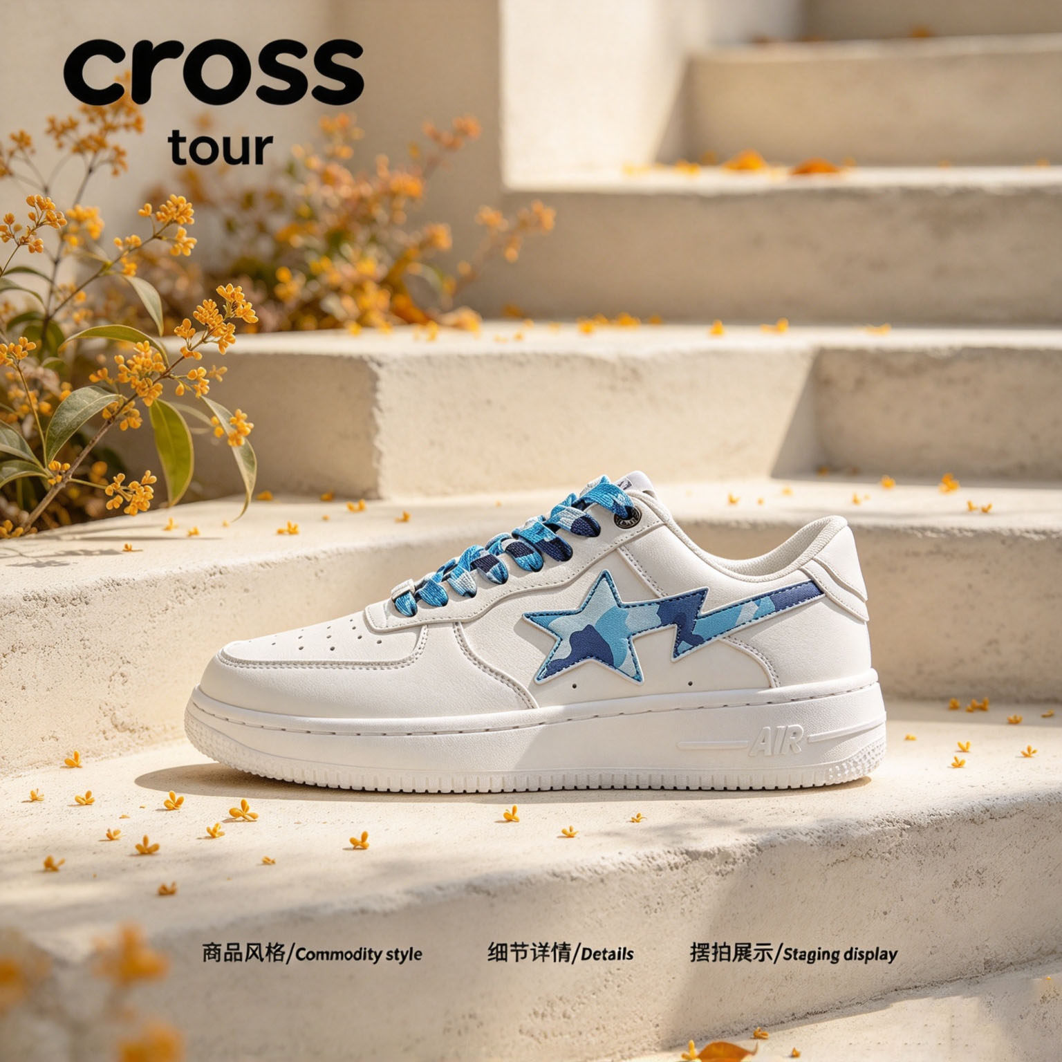 【柔锋兼具】Cross tour白迷彩点缀厚底休闲板鞋透气舒适休闲板鞋