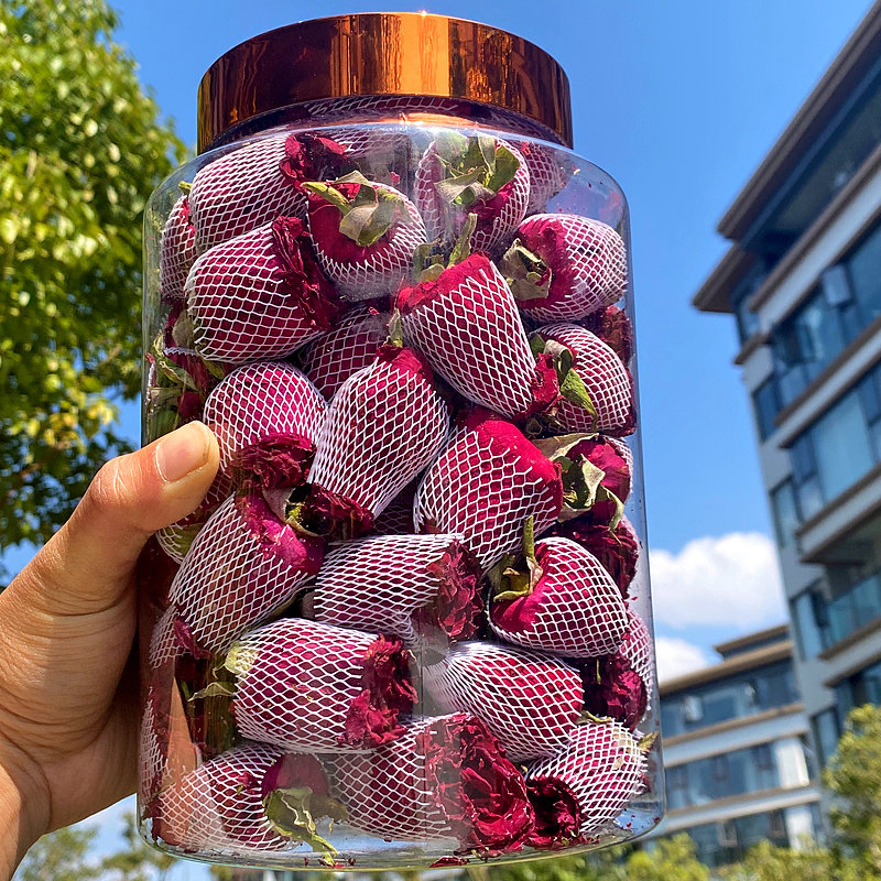 云南冻干墨红玫瑰花茶大朵特级无硫食用干玫瑰花冠茶泡水独立包装
