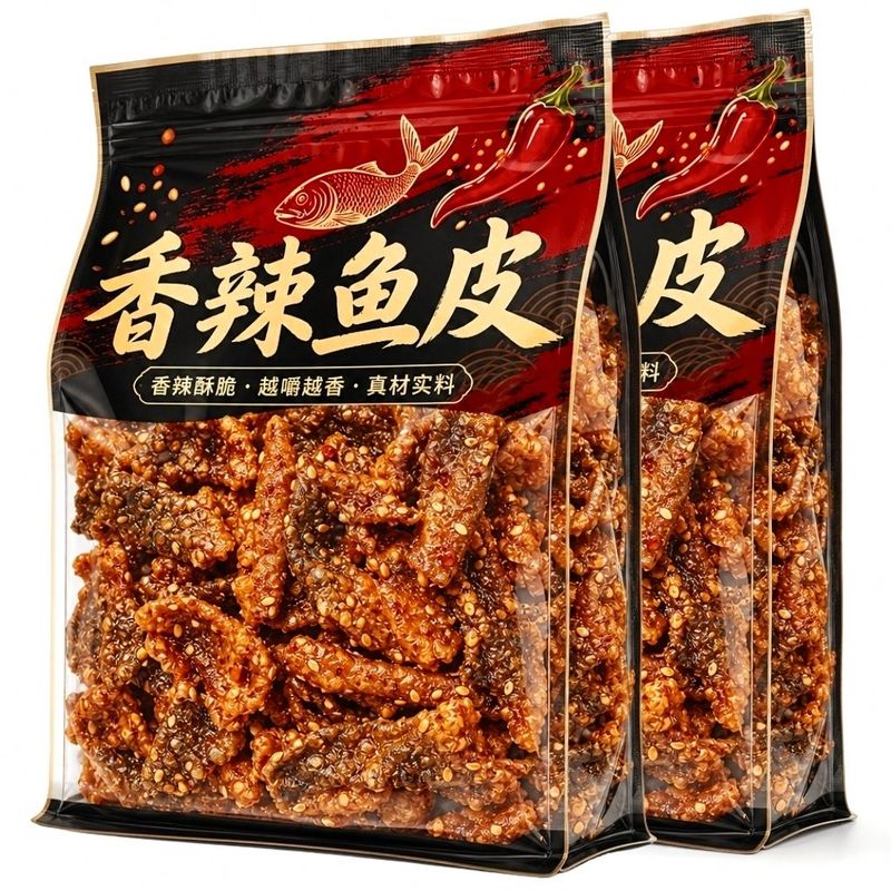 香辣鱼皮即食甜辣鳕鱼皮蜜汁酥脆鱼皮海味追剧解馋高品质零食年货