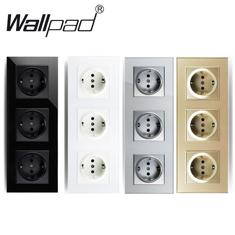 CE3联体3位白黑金银德插欧式欧盟标准插座带爪钢化玻璃面板配圆盒,电子元器件市场,其它元器件,淘宝优惠券,粉丝福利购,淘宝优惠卷