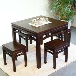 优选老榆木仿古八仙桌全实木正方形餐桌椅中式榫卯茶桌中堂方桌椅