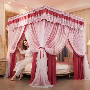 优选双层蚊帐带防尘顶布公主风遮光床帘纯色床幔欧式宫廷落地式带