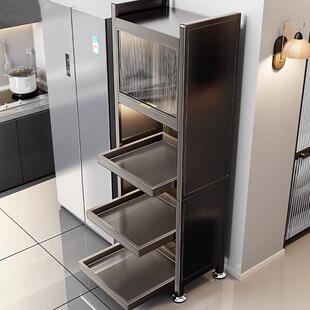 优选抽拉款带门置物架厨房夹缝柜冰箱侧面落地微波炉多功能加高收