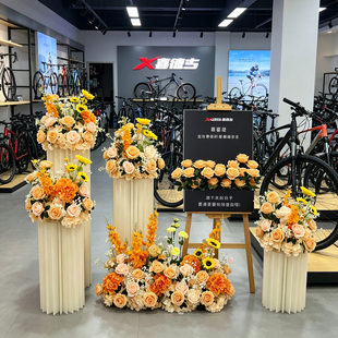 交车仪式橱窗婚礼布置花柱仿真花摆件假花4s店迎宾PVC牌纸柱装饰