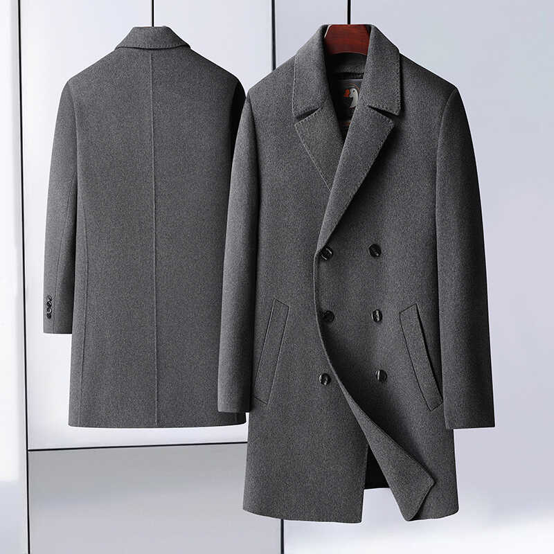 双面呢羊毛大衣鹅绒棉服男中长款