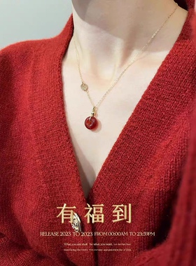 龙年本命年红玛瑙平安扣项链轻奢小众高级感锁骨链送女友生日礼物