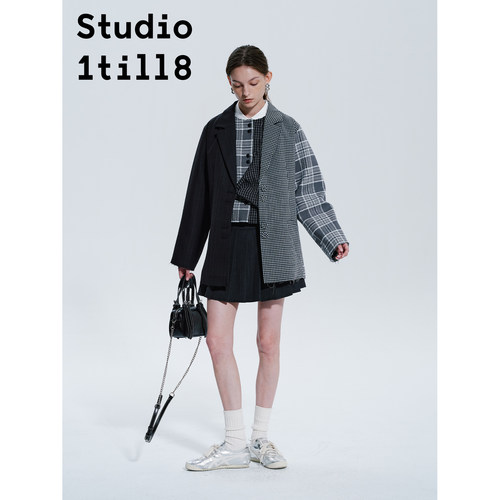 Studio1till8格纹拼接西装