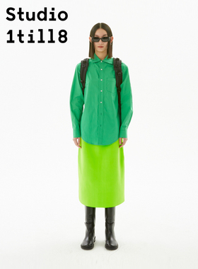 Studio1till8｜复古街头亮绿色水洗棉男友风中性衬衫