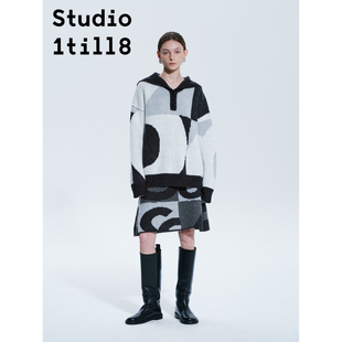 Studio1till8｜简约色块设计感海军领毛衣女a字半裙秋冬针织套装