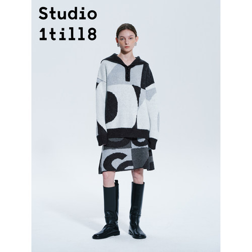 Studio1till8海军领毛衣半裙套装