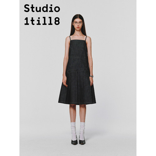 Studio1till8牛仔拼接吊带裙
