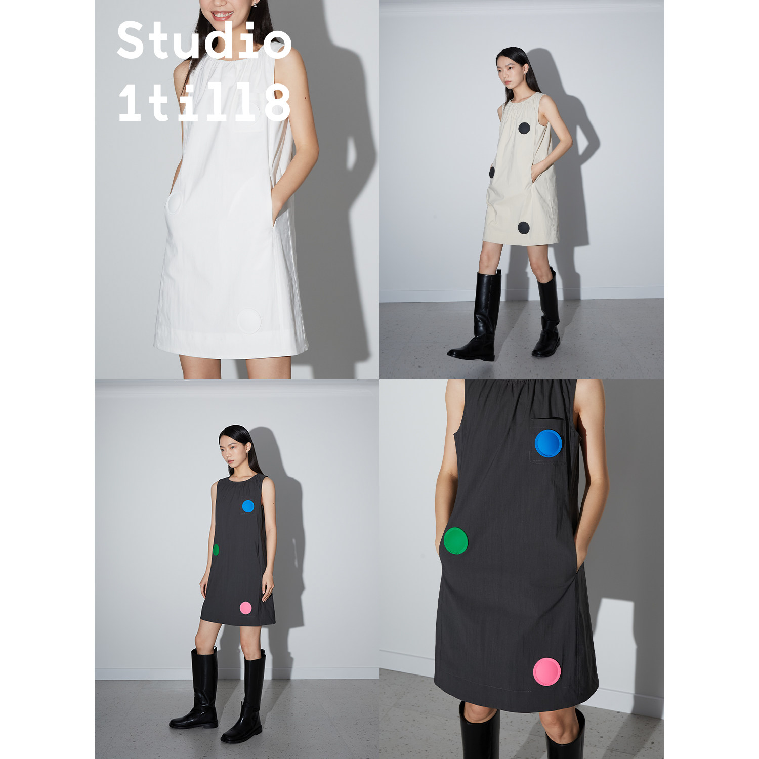 Studio1till8按钮无袖A字连衣裙图片
