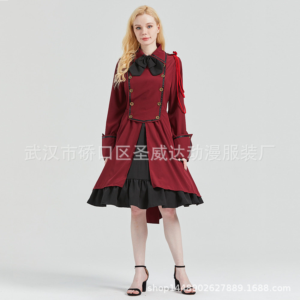 wish亚马逊跨境女装新款复古风节日派对礼服长袖连衣裙舞台表演服