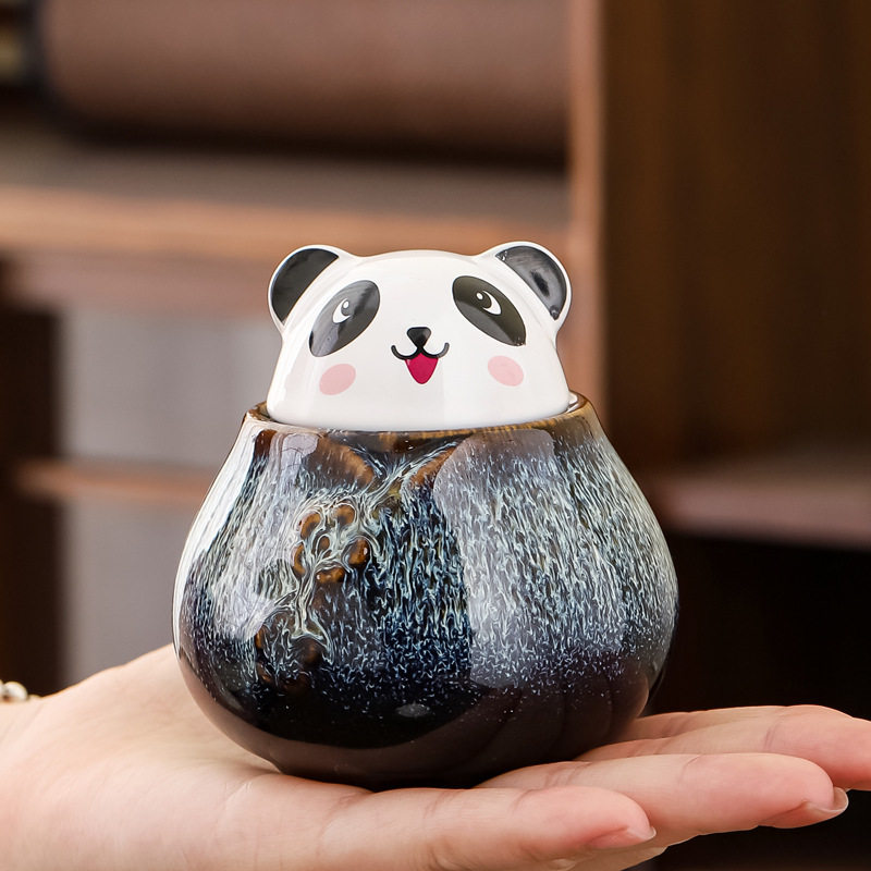 创意陶瓷窑变熊猫茶叶罐
