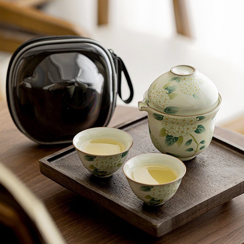 米黄汝窑便携式茶壶陶瓷