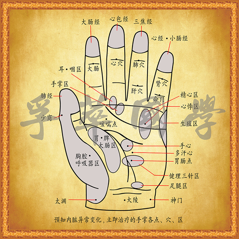 中医手诊图手疗穴位经络经脉周易太极八卦国学书房养生医馆装饰画