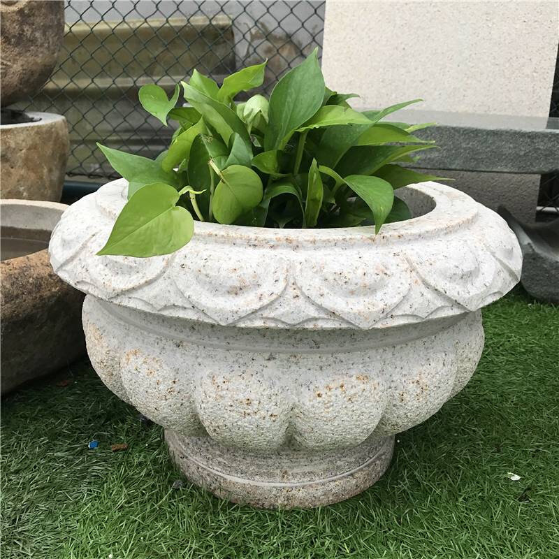 石雕花盆黄锈石花钵欧式花岗岩天然石材户外庭院景观园林盆景装饰