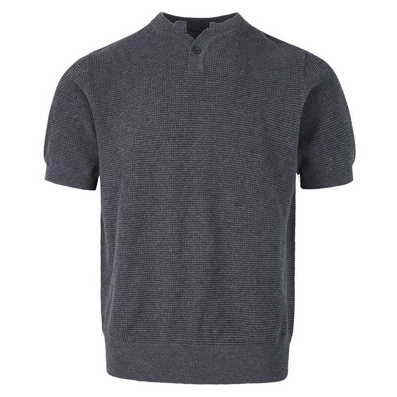 ins老钱风灰色亨利领针织短袖2025男夏季韩版潮流修身显瘦正肩t恤