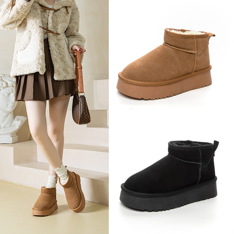 雪地靴女2024冬季新款休闲厚底牛皮棉靴户外百搭保暖短筒真皮女靴,女鞋,时尚雪地靴,淘宝优惠券,粉丝福利购,淘宝优惠卷