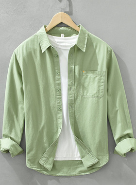 6637日系简约纯色长袖衬衫文艺清新时尚宽松休闲上衣外套