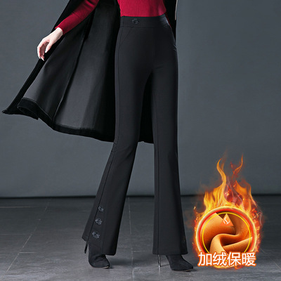 微喇叭裤女冬季加绒加厚裤子高腰显瘦松紧弹力休闲中年妈妈