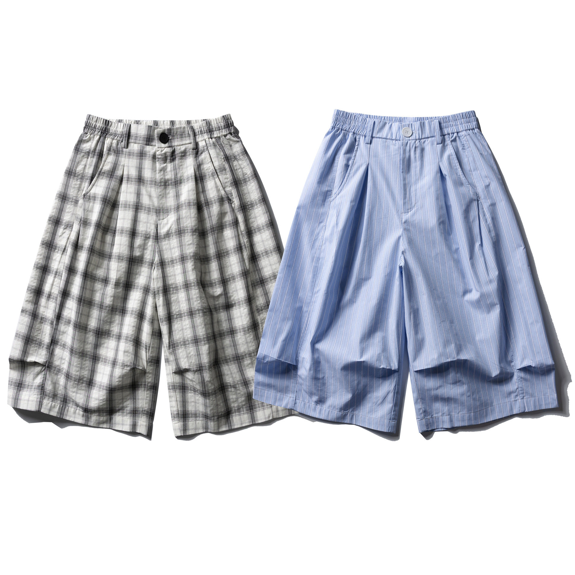 2026年夏季日系通勤原宿风格纹休闲短裤男女宽松阔腿工装七分裤潮