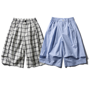 2026年夏季日系通勤原宿风格纹休闲短裤男女宽松阔腿工装七分裤潮
