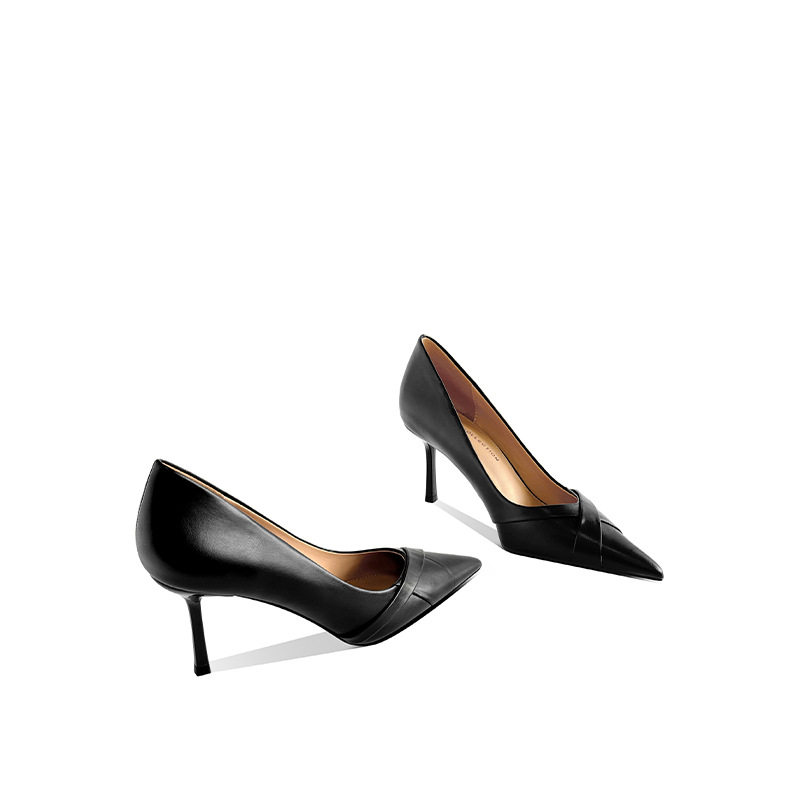真皮高跟鞋女细跟2026新款黑色职业尖头设计感小众气质名媛单鞋