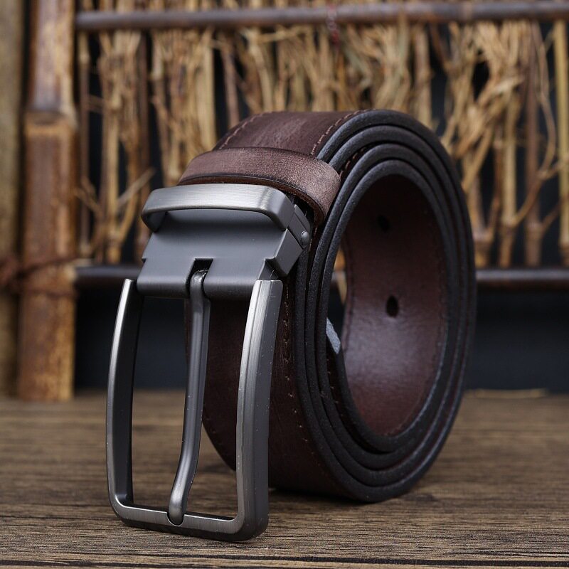 头层牛皮皮带男手工复古做旧植鞣纯牛皮针扣男士工装裤真皮裤腰带