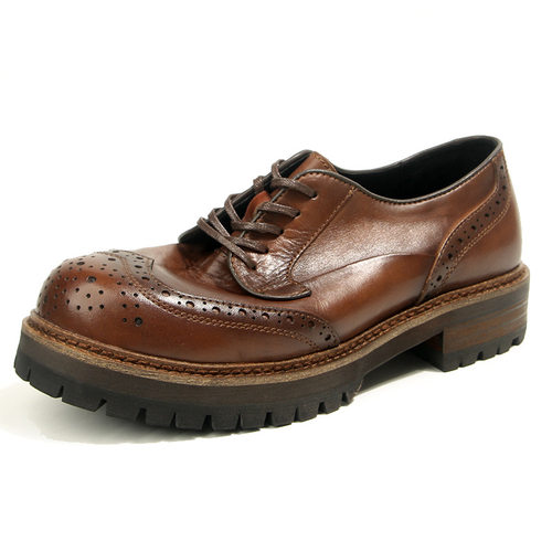 16-5 复古马皮布洛克雕花皮鞋手工擦色做旧工装时尚潮流休闲男鞋