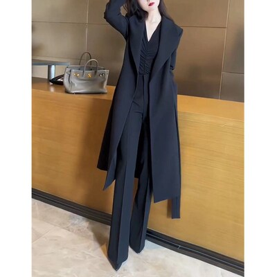 23770大爱美依缘2026新款韩版翻领中长款大衣时尚抽褶打底衫女装