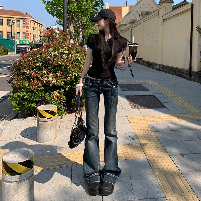 美式低腰辣妹微喇叭牛仔裤女2026年秋季辣妹设计感紧身马蹄