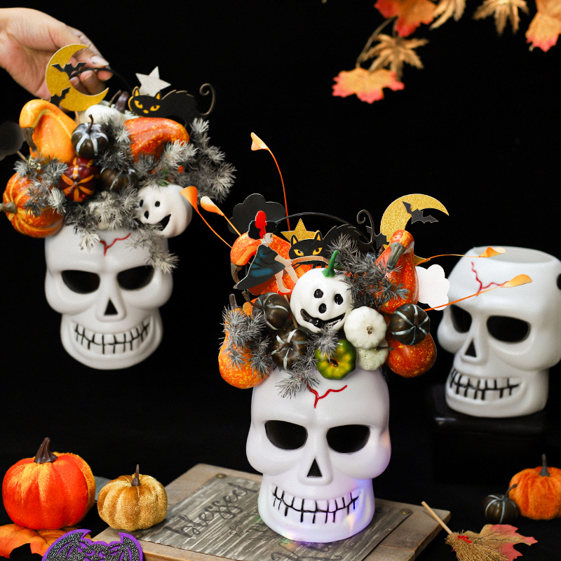 万圣节个性骷髅抱抱桶手提装饰糖果袋南瓜桶讨糖袋道具礼物糖果桶