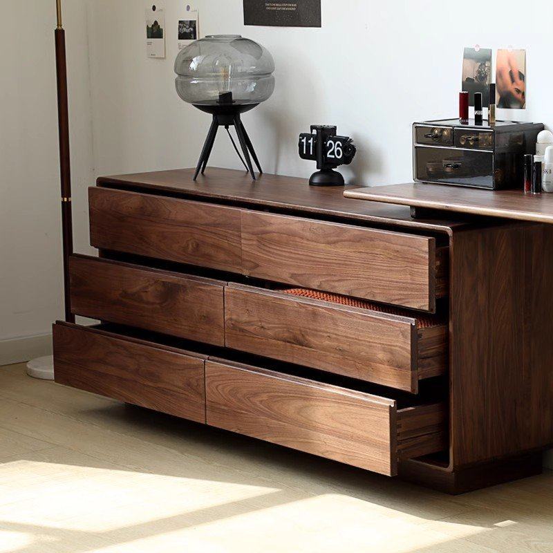 北美黑胡桃木全实木梳妆台斗柜一体简约樱桃木卧室床尾六斗柜书桌,住宅家具,梳妆台/桌,淘宝优惠券,粉丝福利购,淘宝优惠卷