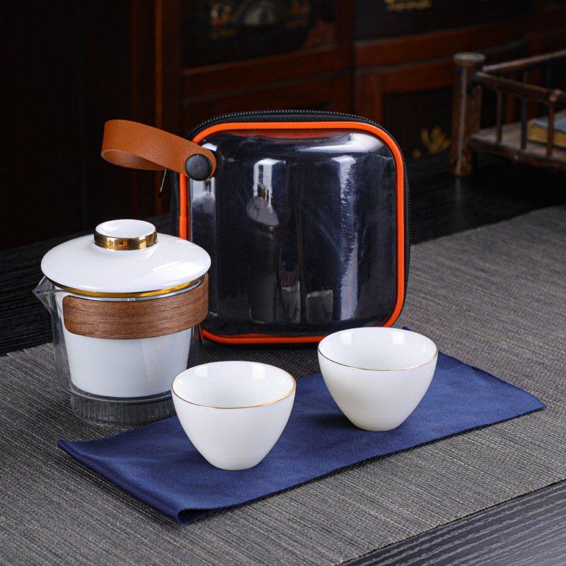 网红礼品套装白瓷功夫茶具便携包旅行茶具陶瓷快客杯一壶二杯,餐饮具,旅行茶具,淘宝优惠券,粉丝福利购,淘宝优惠卷