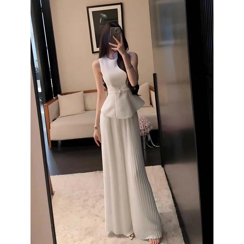 法式千金贵女荷叶边无袖背心上衣女2026夏季设计感阔腿裤两件套装