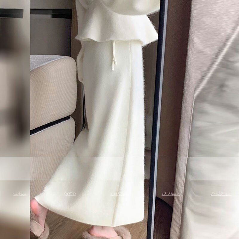 仿山羊绒白色毛呢半身裙女秋冬小个子针织裙新款流行超好看直筒裙