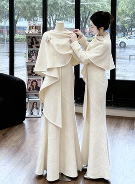 富家千金高端感小香风民国气质高级感杏色连衣裙两件套装女秋冬