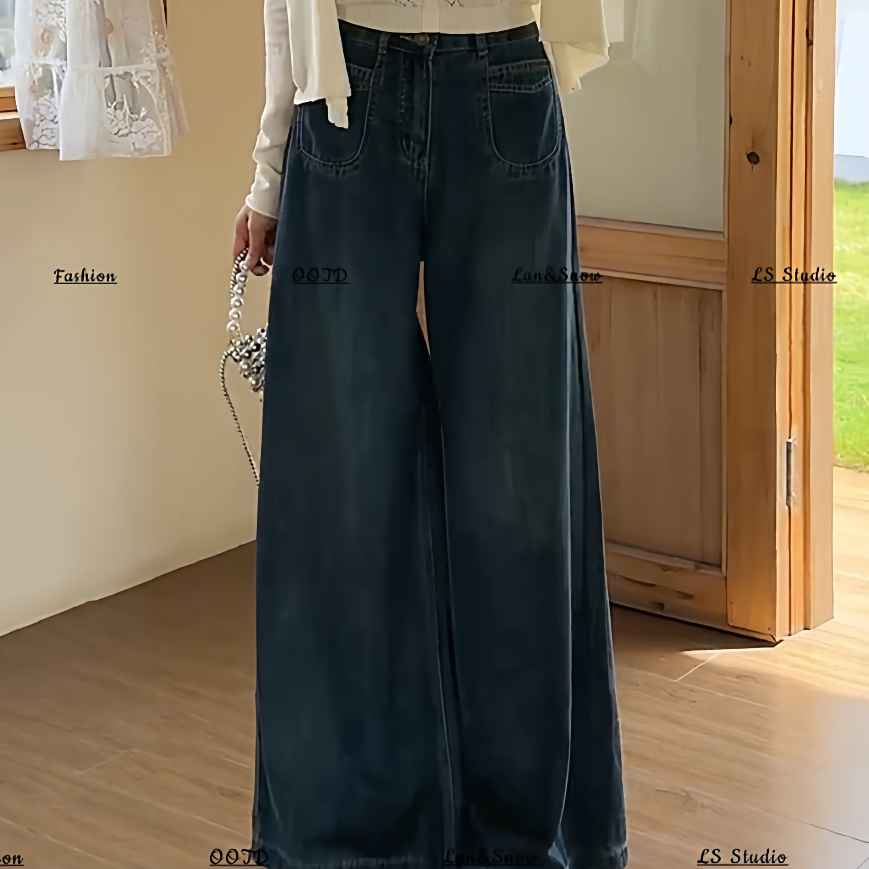 小个子春季阔腿牛仔裤女胖mm大码宽松显瘦慵懒风松弛感直筒裤子