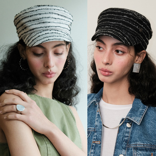 圆顶骑士帽条纹帽报童帽防晒帽 饰感风格 JOJOKUR 航海风条纹装