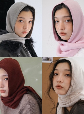 JOJOKUR 康赛妮柔软羊毛羊绒围巾帽大披肩多功能巴拉克拉法帽子