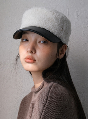 JOJOKUR 雪白轻盈温暖毛绒感环保皮草拼皮帅气增高颅顶骑士帽秋冬